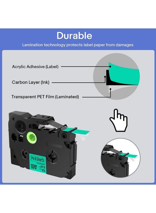 GREENCYCLE 2 Pack Replacement 1/2" AZE Tapes 12mm 0.47 Inch Black on Green Laminated Label Maker Tape Compatible for Ptouch AZe-731 TZ731 TZ-731 for PT-H100 D210 D600 H110 D400 D410 - Image 5