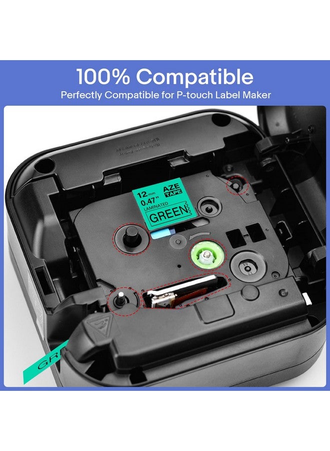 GREENCYCLE 2 Pack Replacement 1/2" AZE Tapes 12mm 0.47 Inch Black on Green Laminated Label Maker Tape Compatible for Ptouch AZe-731 TZ731 TZ-731 for PT-H100 D210 D600 H110 D400 D410 - Image 4