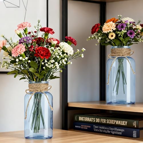 LEYIQU Vintage Glass Flower Vase, Farmhouse Glass Centerpiece Vases Mason Jars for Weddings, Parties & Home Decor Bulk (12, Blue) - Image 4