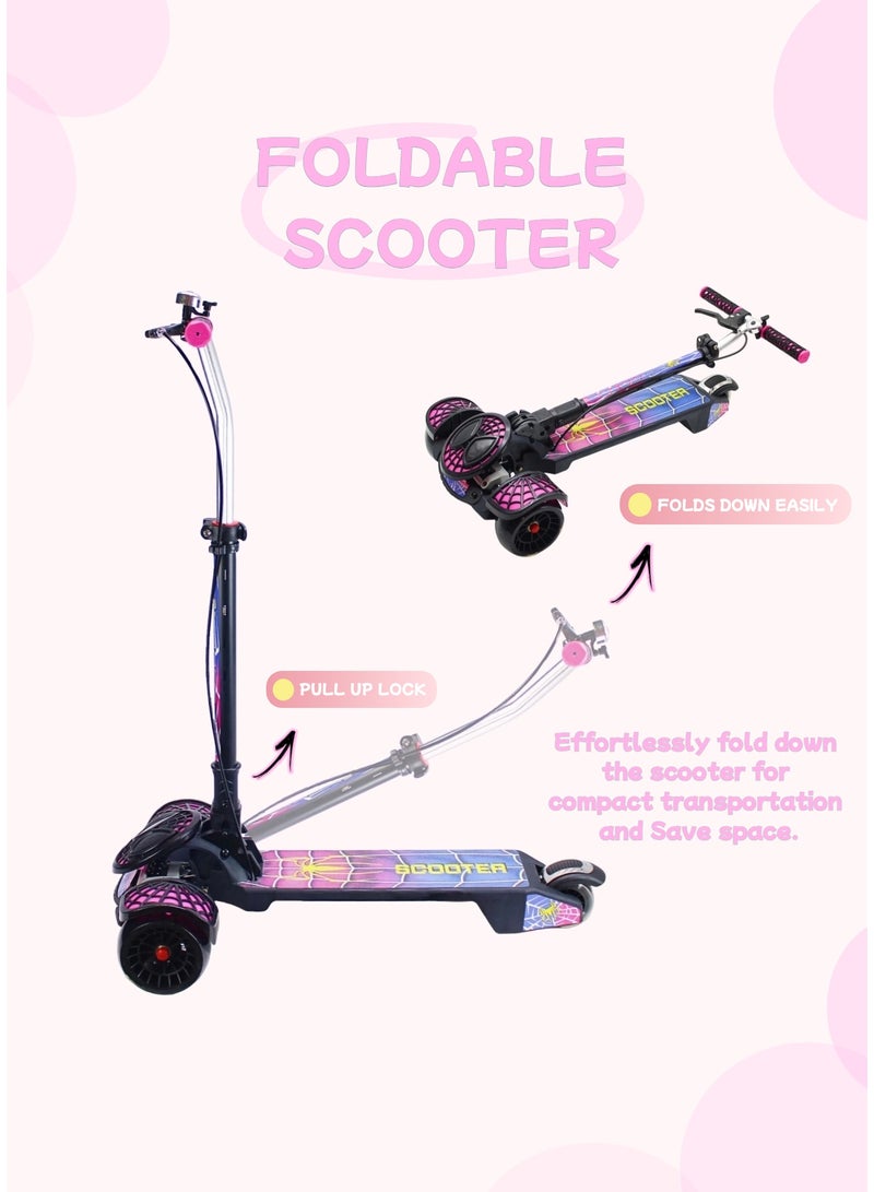 إيزي فيتشور سكوتر EASY FUTURE القابل للطي للأطفال بمقبض قابل لضبط الارتفاع، وعجلات LED من البولي يوريثان، وفرامل خلفية، وفرامل مقبض وموسيقى - مثالي للأعمار من 3 إلى 8 سنوات بما في ذلك مجموعة معدات الحماية - Image 2