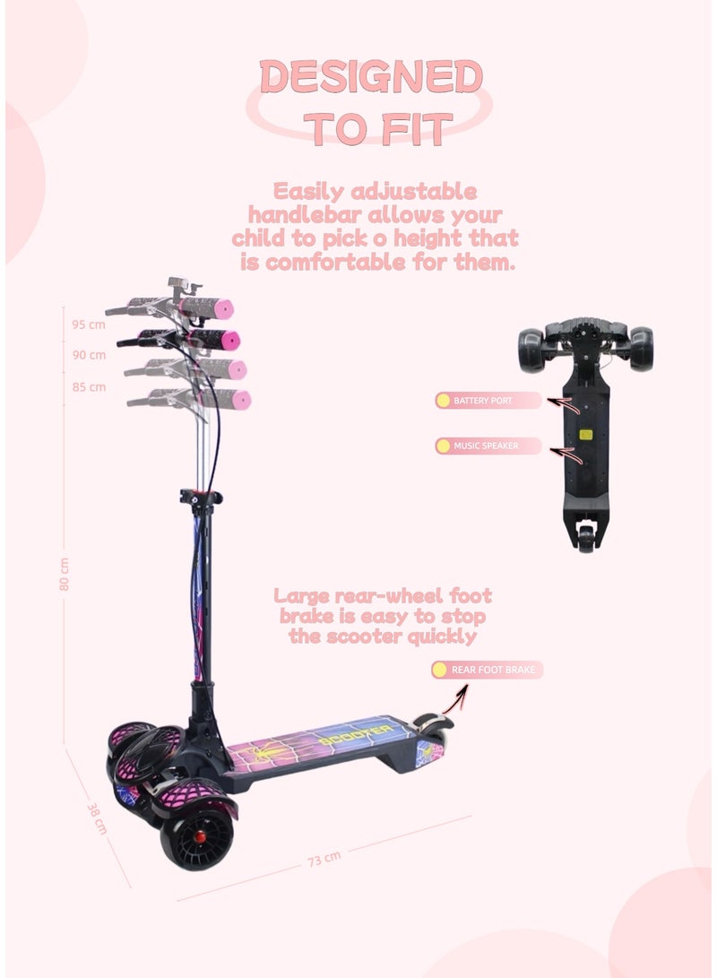 إيزي فيتشور سكوتر EASY FUTURE القابل للطي للأطفال بمقبض قابل لضبط الارتفاع، وعجلات LED من البولي يوريثان، وفرامل خلفية، وفرامل مقبض وموسيقى - مثالي للأعمار من 3 إلى 8 سنوات بما في ذلك مجموعة معدات الحماية - Image 3