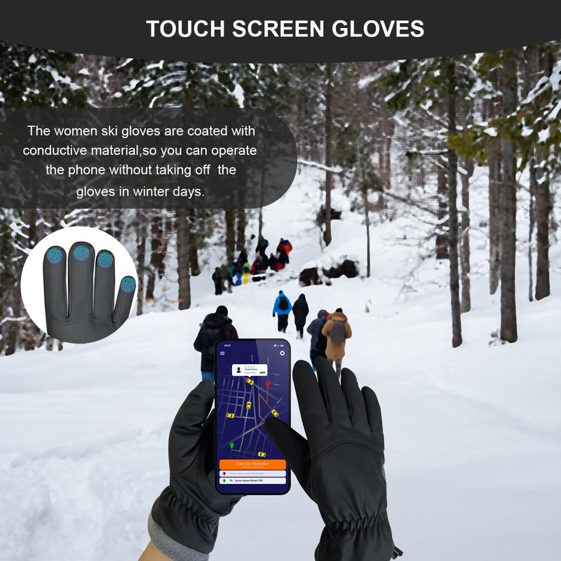 Bototack Winter Waterproof Ski Gloves Men Women, Windproof Thermal Touch Screen Snow Gloves, Warm Cold Weather Snowboard for Skiing Hiking Cycling Driving (Black, Medium) - Image 5