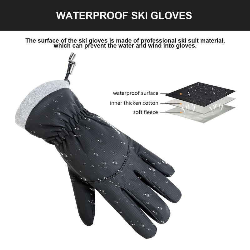 Bototack Winter Waterproof Ski Gloves Men Women, Windproof Thermal Touch Screen Snow Gloves, Warm Cold Weather Snowboard for Skiing Hiking Cycling Driving (Black, Medium) - Image 4