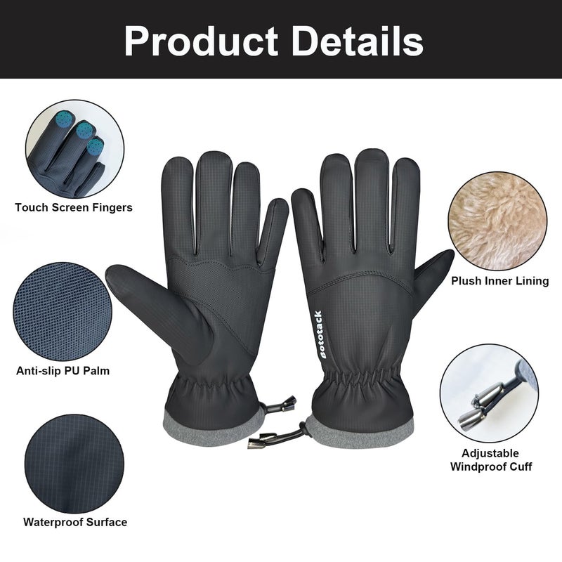 Bototack Winter Waterproof Ski Gloves Men Women, Windproof Thermal Touch Screen Snow Gloves, Warm Cold Weather Snowboard for Skiing Hiking Cycling Driving (Black, Medium) - Image 3