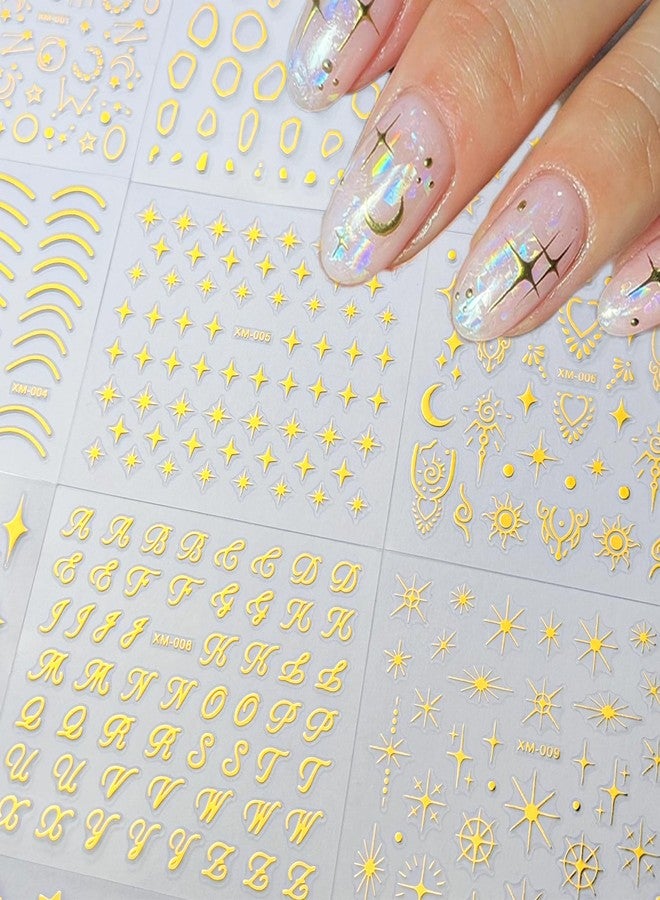 ROKHEVN 30 Sheets Gold Nail Sticker 3D Self-Adhesive Nail Decals Star Moon Heart Cute Knot Bow Design Nail Art Stickers for Women DIY Nail Art Decoration Accessories - Image 5