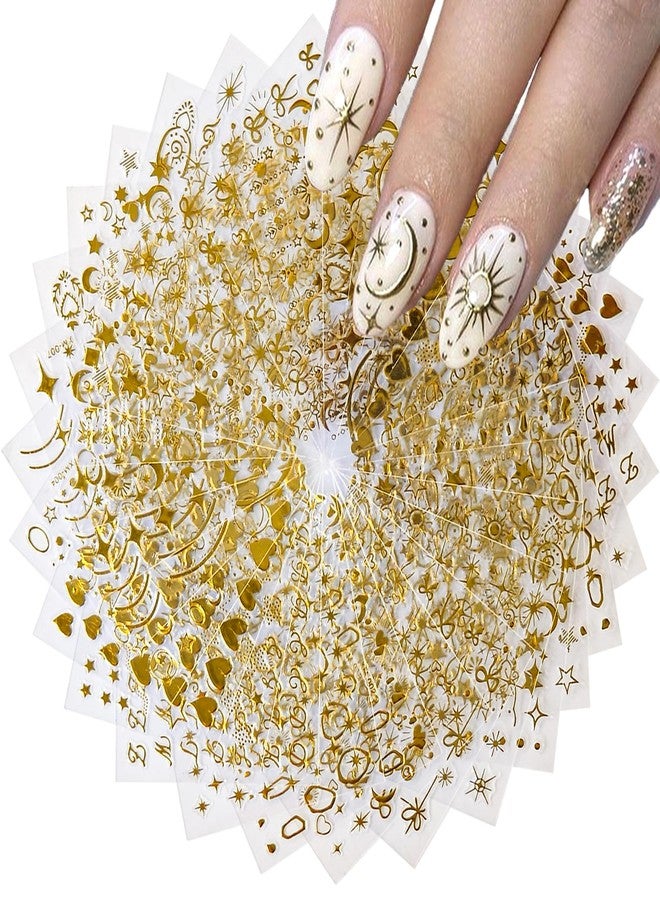 ROKHEVN 30 Sheets Gold Nail Sticker 3D Self-Adhesive Nail Decals Star Moon Heart Cute Knot Bow Design Nail Art Stickers for Women DIY Nail Art Decoration Accessories - Image 1