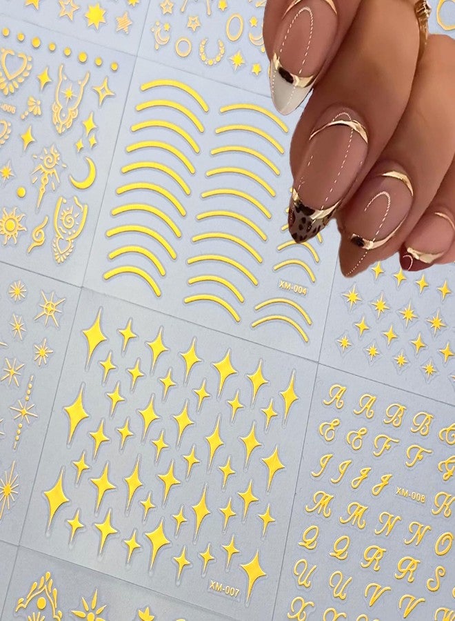 ROKHEVN 30 Sheets Gold Nail Sticker 3D Self-Adhesive Nail Decals Star Moon Heart Cute Knot Bow Design Nail Art Stickers for Women DIY Nail Art Decoration Accessories - Image 2