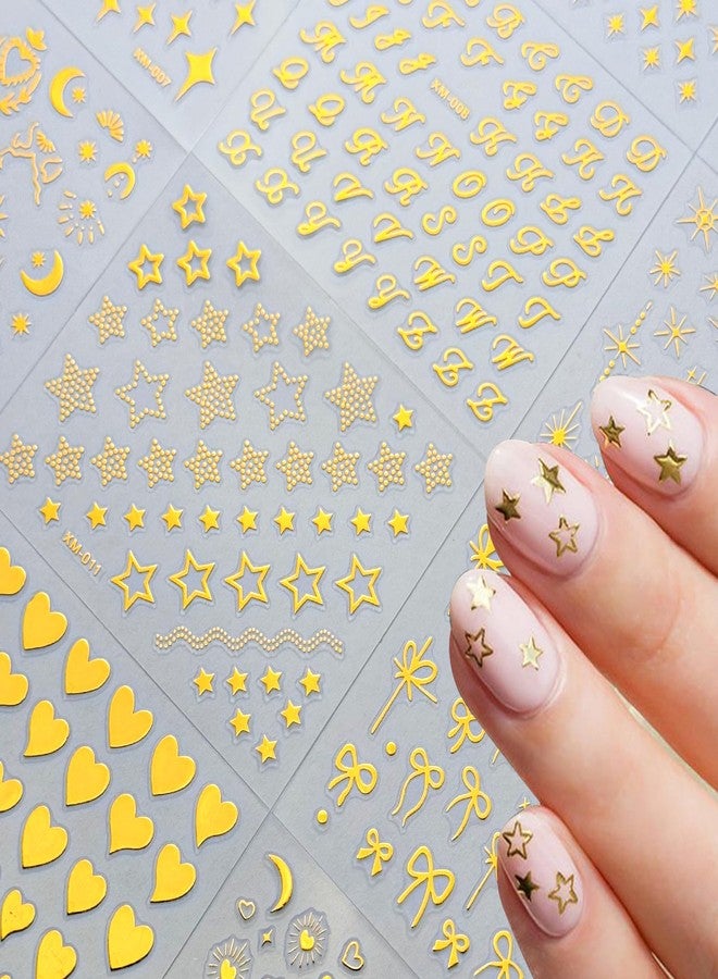 ROKHEVN 30 Sheets Gold Nail Sticker 3D Self-Adhesive Nail Decals Star Moon Heart Cute Knot Bow Design Nail Art Stickers for Women DIY Nail Art Decoration Accessories - Image 4