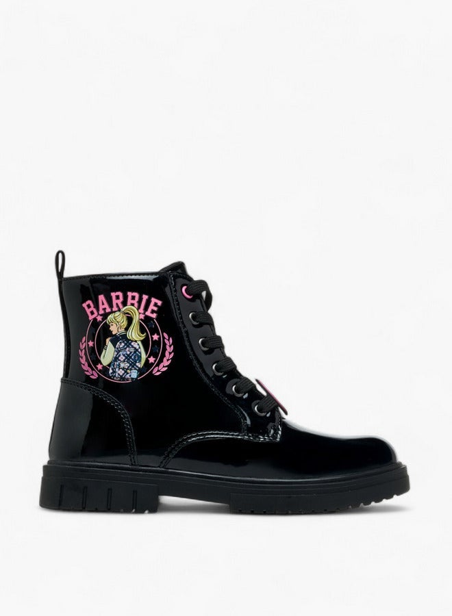 Barbie Printed Ankle Boots with Zip Closure - Image 1