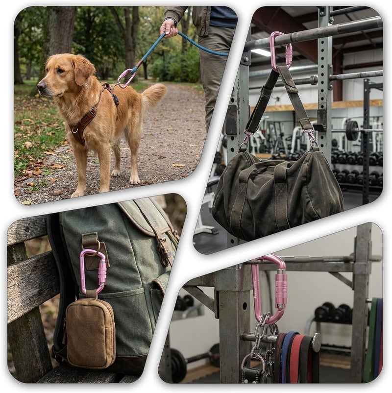 FresKaro 3inch 12kN-2698lbs Auto Locking Carabiner Clips, Solid D Shape, Heavy Duty 7075 Aluminum, Lightweight 1.09oz, Rust Proof, for Hammock, Hiking, Dog Leash, Keychain etc., Multi-Colors - Image 4