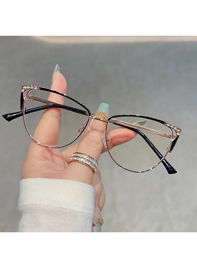 سينت هاوس نظارات شمسية كلاسيكية معدنية مضادة للضوء الأزرق، بإطار عصري للرجال والنساء، بتصميم عين القطة، نظارات مسطحة (مع حافظة)، نظارات واقية من الضوء الأزرق، نظارات طبية - Image 1