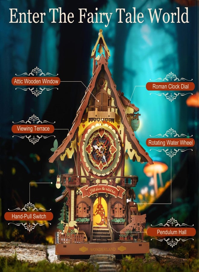 ROBOTIME 3D Wooden Puzzles for Adults-Cuckoo Clock Wooden Models for Adults to Build-435 Piece Model Kit with 2 Lights-Gift for Craft Enthusiast Model Building Set (Colourful) - Image 3