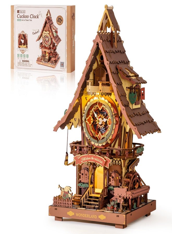 ROBOTIME 3D Wooden Puzzles for Adults-Cuckoo Clock Wooden Models for Adults to Build-435 Piece Model Kit with 2 Lights-Gift for Craft Enthusiast Model Building Set (Colourful) - Image 1