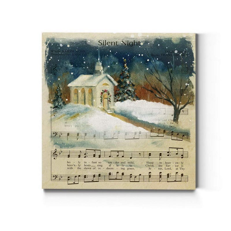 Renditions Gallery Silent Night Sheet Music Wall Art  Cute Christmas Carol & Winter Artwork  Church & Steeple  Premium Gallery Wrapped Canvas Decor  Ready to Hang  10 in H x 10 in W  Made in America - Image 1