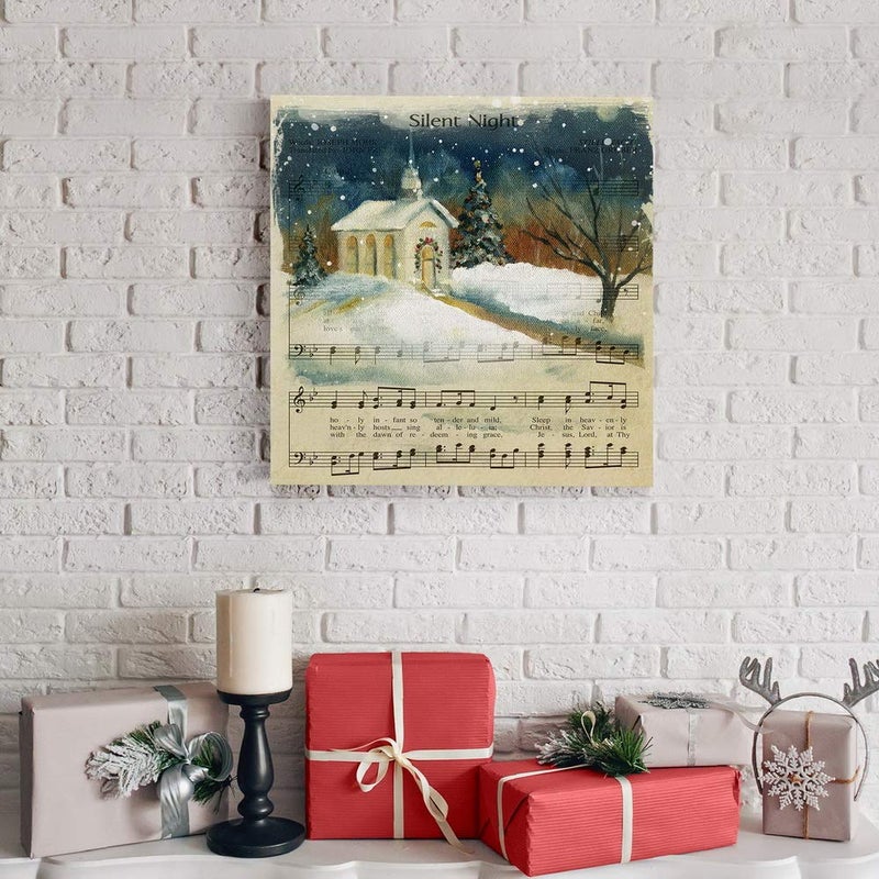 Renditions Gallery Silent Night Sheet Music Wall Art  Cute Christmas Carol & Winter Artwork  Church & Steeple  Premium Gallery Wrapped Canvas Decor  Ready to Hang  10 in H x 10 in W  Made in America - Image 4