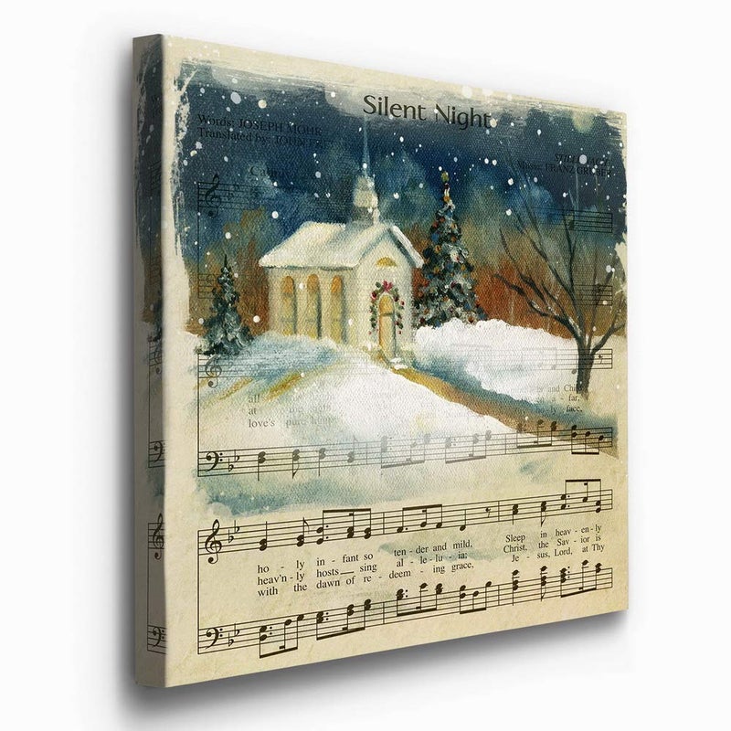 Renditions Gallery Silent Night Sheet Music Wall Art  Cute Christmas Carol & Winter Artwork  Church & Steeple  Premium Gallery Wrapped Canvas Decor  Ready to Hang  10 in H x 10 in W  Made in America - Image 3