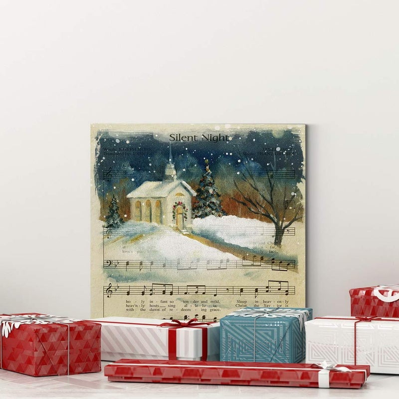 Renditions Gallery Silent Night Sheet Music Wall Art  Cute Christmas Carol & Winter Artwork  Church & Steeple  Premium Gallery Wrapped Canvas Decor  Ready to Hang  10 in H x 10 in W  Made in America - Image 5