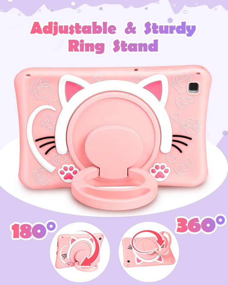 Wazzasoft for Samsung Galaxy Tab S6 Lite 10.4” Case Girls Cute Cat Kawaii Cover Girly 3D Cartoon Women Kitten with Rotating Handle Stand & Strap Soft Silicon Funda for Samsung S6 Lite Tablet Cases - Image 4