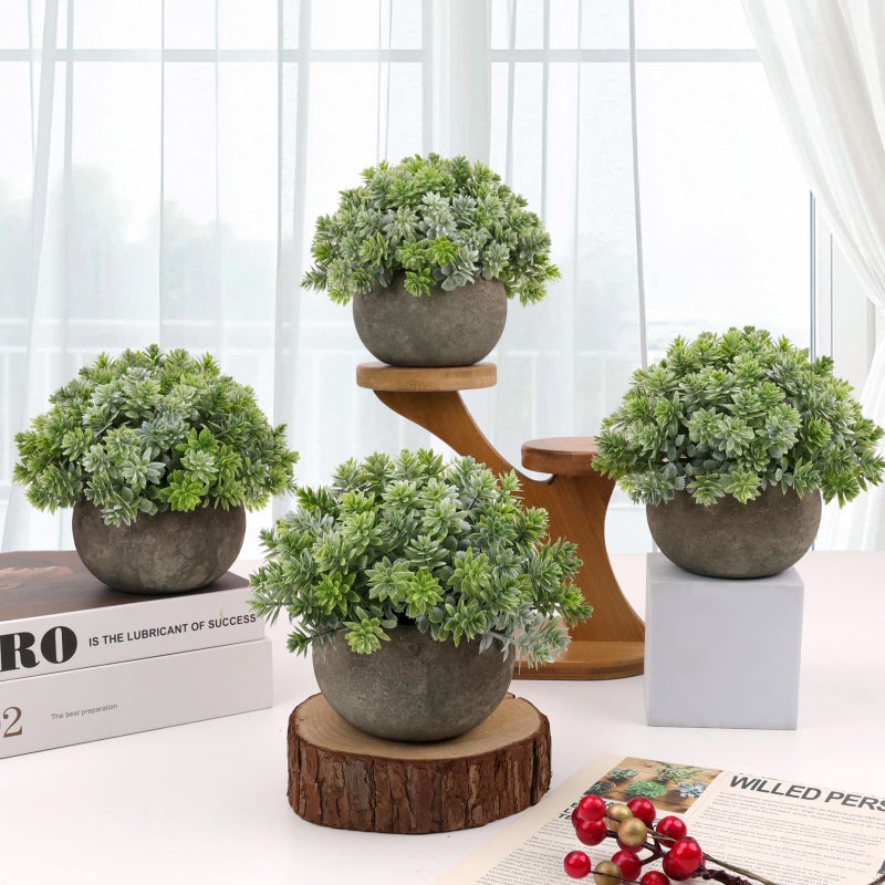 Gresorth 4.72 Inch Small Artificial Potted Plant Decoration in Pulp Pots Fake Greenery Topiaries Model Realistic Vivid Bonsai Display for Home Table Photography Prop - 1 PCS - Image 3