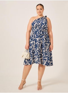Styli Plus Size Floral Print One Shoulder A-Line Midi Dress  - Image 1