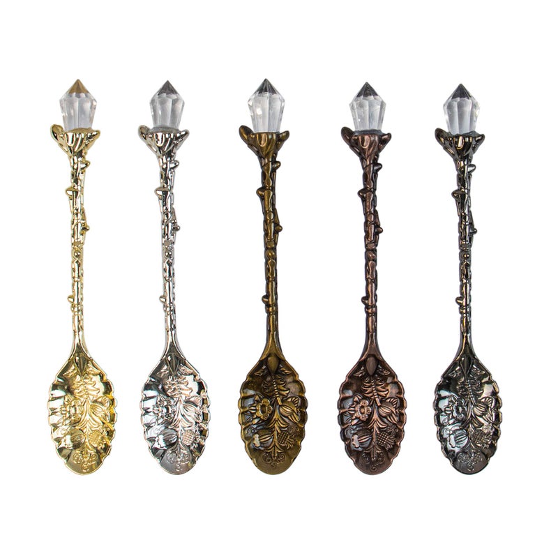 AUEAR Retro Crystal Antique Alloy Spoon Coffee Tea Dessert Mini Ice Cream Decorative Spoons Set for Home Office 5 Pack