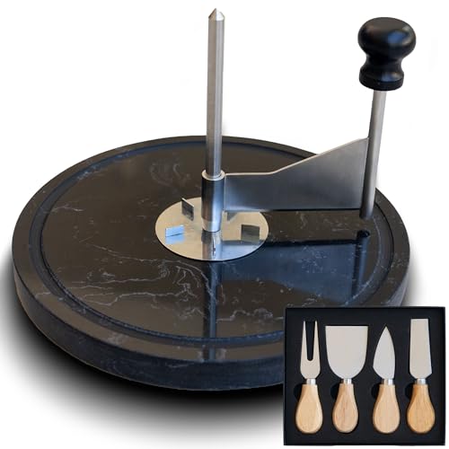 Drovier Cheese Curler Marble and steel + Cheese Knife Set - Cheese Shaver - Cheese Wheel Curler - Girolle Cheese Shaver - Tete de Moine Cheese Curler- Girolle - Spiral Cheese Shaver - Cheese flower Cutter - Image 1