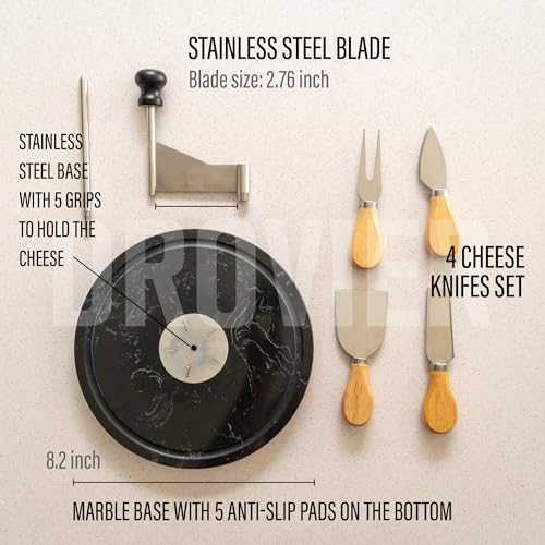 Drovier Cheese Curler Marble and steel + Cheese Knife Set - Cheese Shaver - Cheese Wheel Curler - Girolle Cheese Shaver - Tete de Moine Cheese Curler- Girolle - Spiral Cheese Shaver - Cheese flower Cutter - Image 2