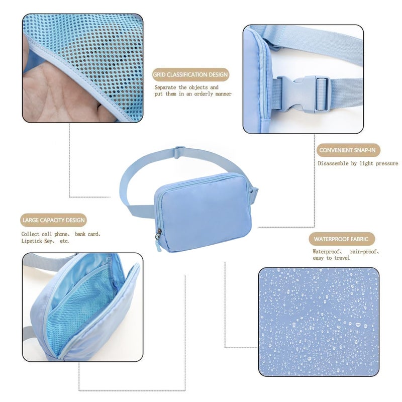 WITROMAN Belt bag Fanny pack crossbody bags for women Everywhere belt bag (Light blue) - Image 3