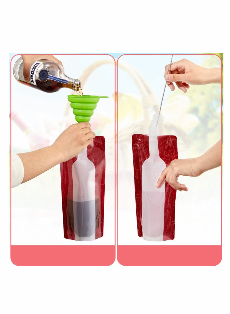 KASTWAVE Foldable Plastic Beverage Bag Plastic Travel Pouches Bottle Pouches with Collapsible Funnel and Bottle Cleaning Brush for Beverages Travel Party Home Kitchen 12 Pieces  - Image 3