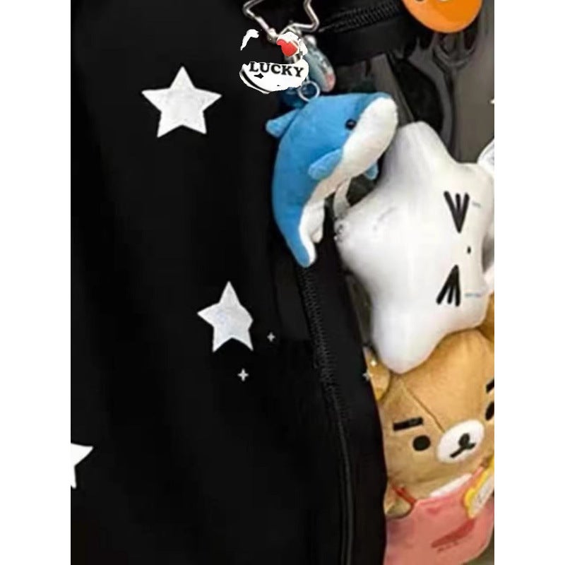 Drawstring Backpack Large Capacity Star Printed Storage Bag Lightweight Commuter Canvas Bag Transparent Pain Bag - Image 3