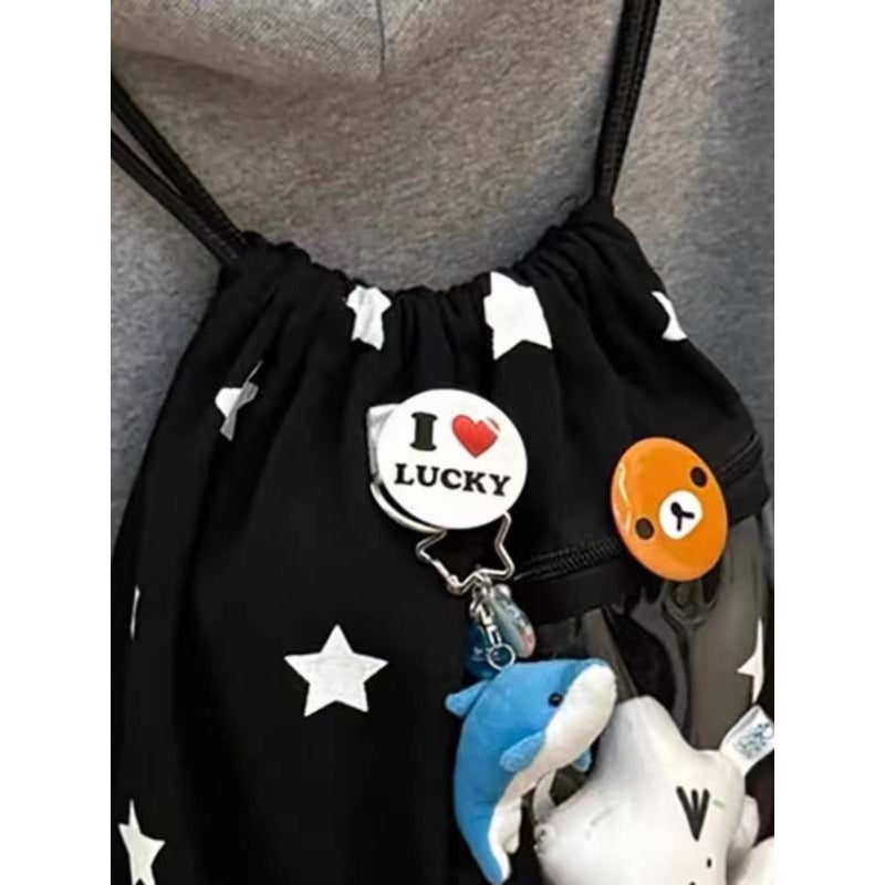 Drawstring Backpack Large Capacity Star Printed Storage Bag Lightweight Commuter Canvas Bag Transparent Pain Bag - Image 5