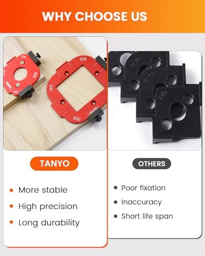 TANYO Router Corner Radius Template, Plastic Box Router Jig with 8 Radius, Aluminum Alloy Router Templates for Woodworking R10/R15/R20/R25/ R30/R35/R40/R50 - Image 5
