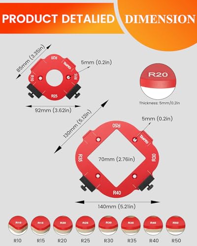 TANYO Router Corner Radius Template, Plastic Box Router Jig with 8 Radius, Aluminum Alloy Router Templates for Woodworking R10/R15/R20/R25/ R30/R35/R40/R50 - Image 2