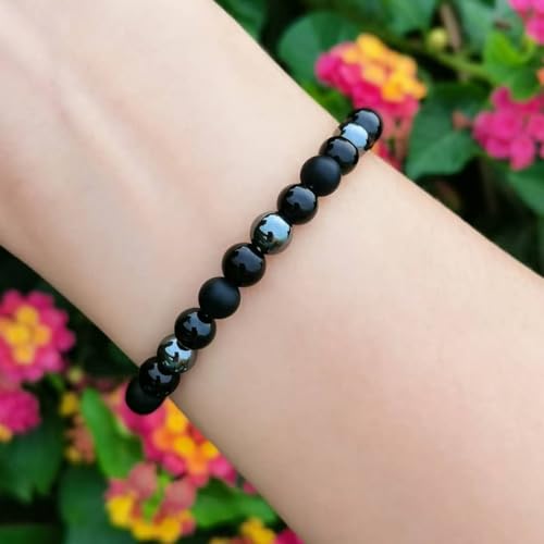 Gracayfr Black Tourmaline Bracelet Empath Protection Obsidian Onyx Triple Natural Stone Healing Crystals Spiritual Gemstone Stretch Bead Hematite - Image 4