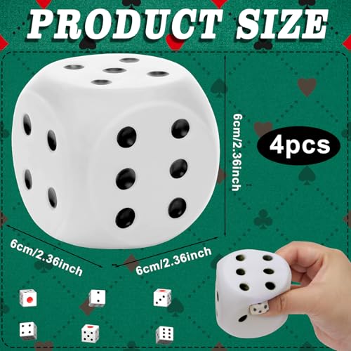HEYTIMI 4 PCS Jumbo Foam Dice 236 Inch Soft 6 Sided Stress Relief Squeeze Game Dice for Family Fun Classroom Activities and Party Supplies White - Image 5