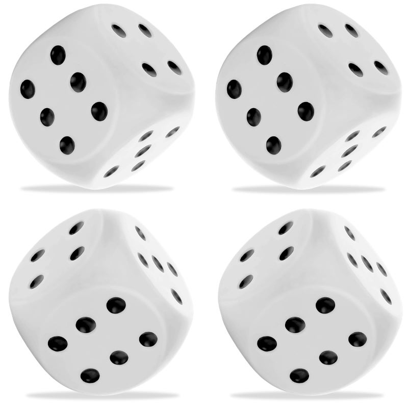 HEYTIMI 4 PCS Jumbo Foam Dice 236 Inch Soft 6 Sided Stress Relief Squeeze Game Dice for Family Fun Classroom Activities and Party Supplies White - Image 3