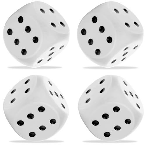 HEYTIMI 4 PCS Jumbo Foam Dice 236 Inch Soft 6 Sided Stress Relief Squeeze Game Dice for Family Fun Classroom Activities and Party Supplies White - Image 1