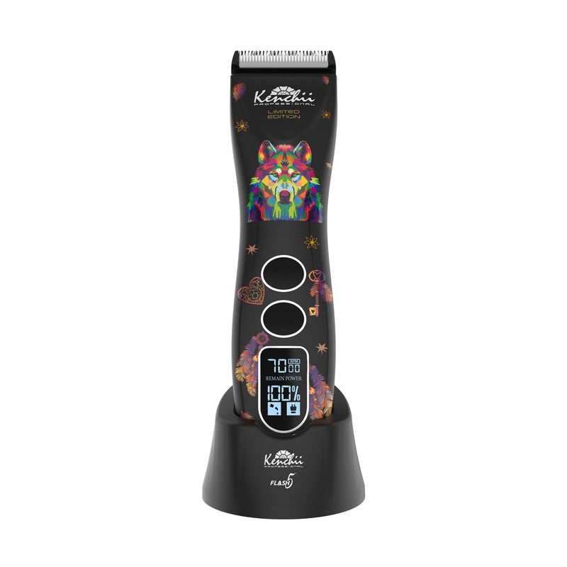 Kenchii Flash 5 Professional Dog Grooming Clippers Cordless 5Speed Pet Hair Trimmer for Thick Coats Matted Fur Quiet Heavy Duty Clipper 5in1 Adjustable Blade LCD Display USBC Wolf Edition - Image 2