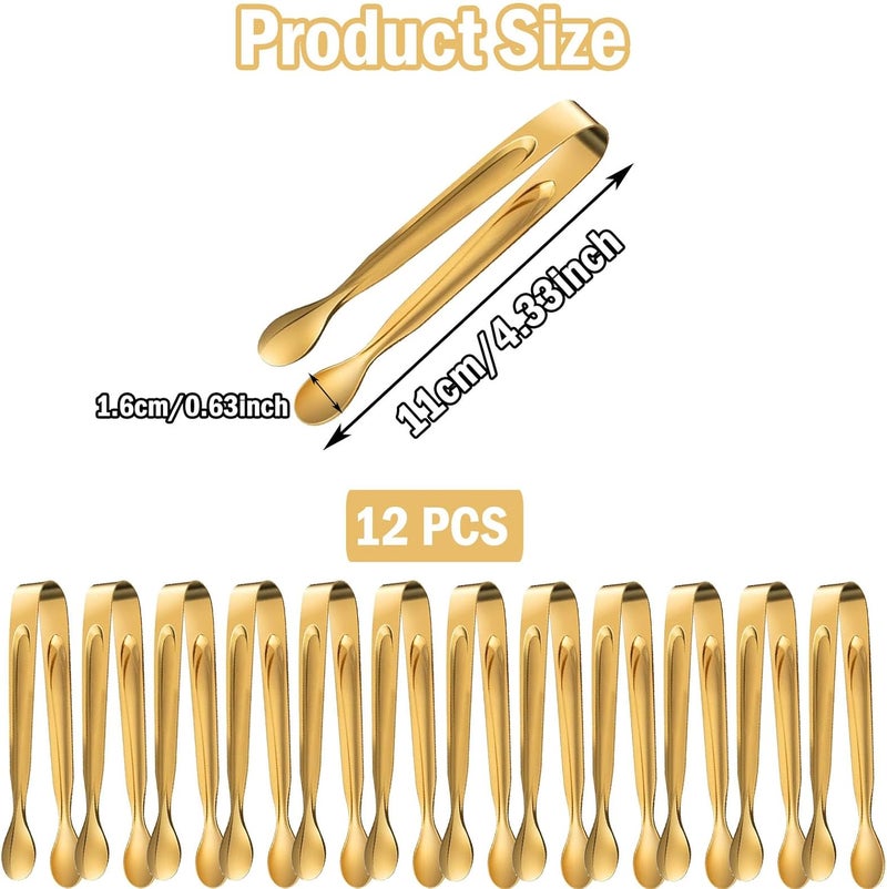 ddseexhe 12PCS Mini Serving Tongs,Stainless Steel Small Appetizer Tongs,4.3Inch Ice Tongs Sugar Tongs Mini Tongs for Appetizers Desserts Ice Bucket,Tea Party,Coffee Bar (Gold) - Image 2
