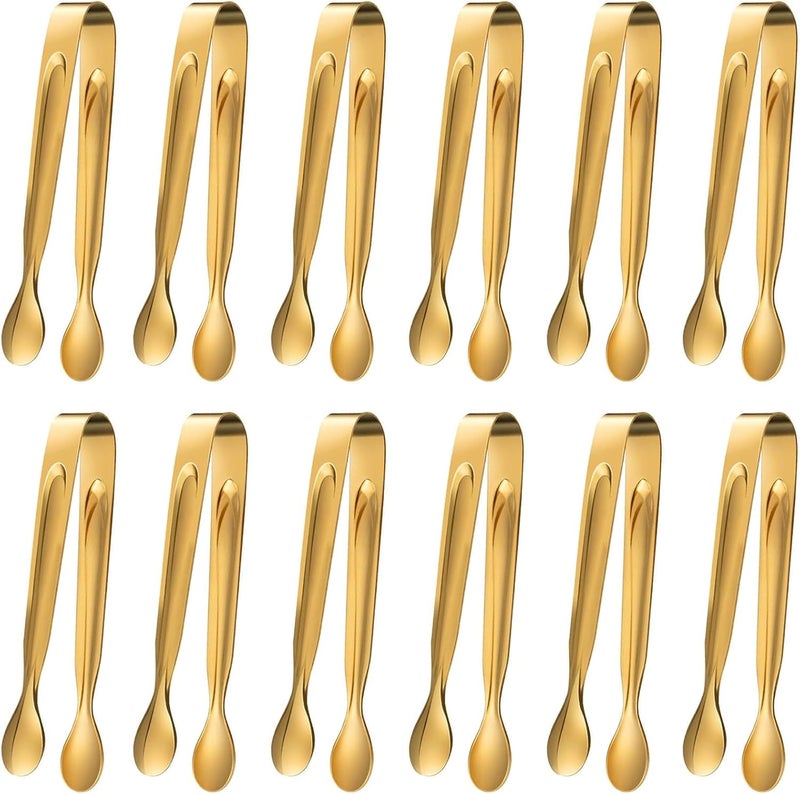 ddseexhe 12PCS Mini Serving Tongs,Stainless Steel Small Appetizer Tongs,4.3Inch Ice Tongs Sugar Tongs Mini Tongs for Appetizers Desserts Ice Bucket,Tea Party,Coffee Bar (Gold) - Image 1