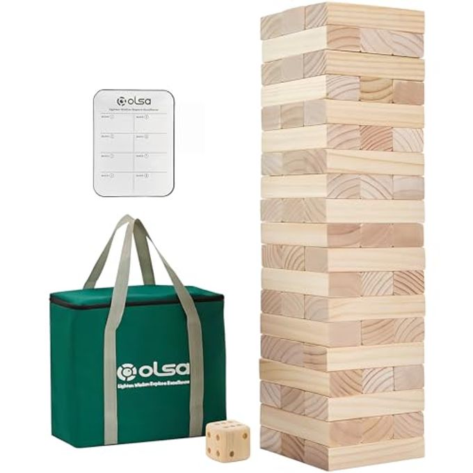 Olsa Giant Tumble Tower 57PCS Wooden Block Stacking Yard Games with Carrying Bag Classic Indoor & Outdoor Game for Adults and Family Party Games for Backyard Lawn Beach Camping (Over 4.2 Ft) - Image 4