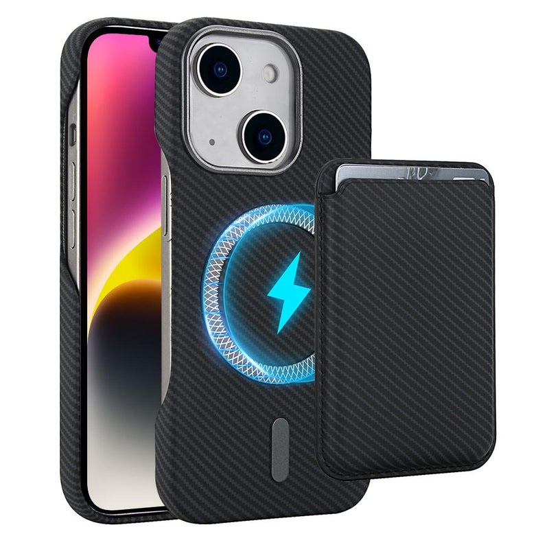 إيروريكس جراب هاتف iPhone 14 Plus مصنوع من ألياف الكربون مع حامل بطاقات مغناطيسي MagSafe (أسود) - Image 1