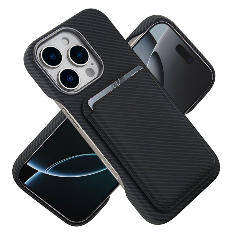 إيروريكس جراب هاتف iPhone 14 Plus مصنوع من ألياف الكربون مع حامل بطاقات مغناطيسي MagSafe (أسود) - Image 2