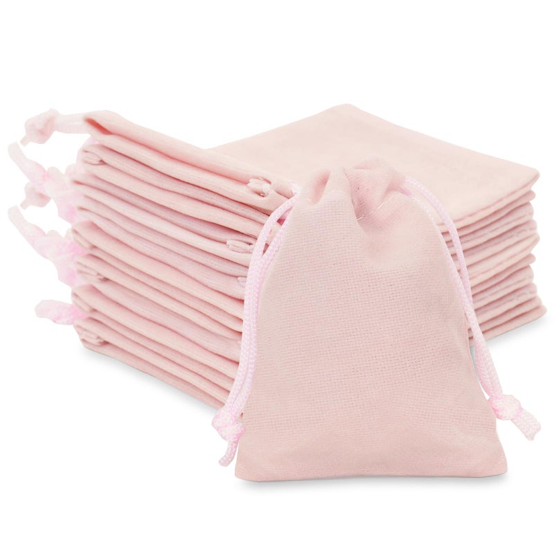 G2PLUS Pink Velvet Jewelry Pouches, 20PCS Small Velvet Gift Bags with Drawstring, Christmas Gift Bags for Wedding Favors, Candy Bags, Party Favors (2.75''x3.54'') - Image 1