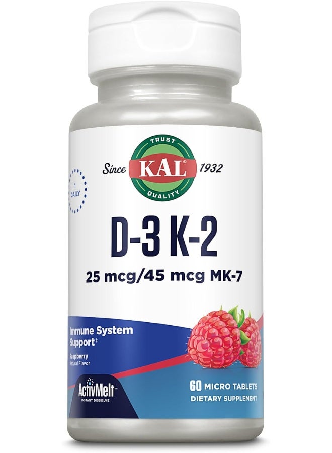 KAL D-3 K-2 Raspberry Tablets for Adults - 60 Count - Image 1