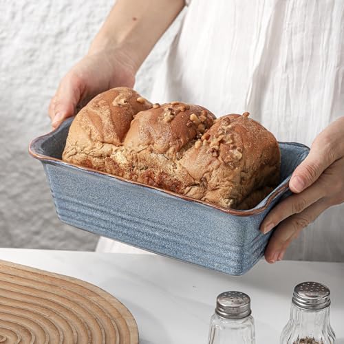 HVH Ceramic Loaf Pan for Baking Bread, Rectangular Baking Bread Loaf Pan, 9 x 5 inch Bread Pan, Bread Baking Pan for Cooking, Wave Series, Farmhouse Style (Wabi sabi) - Image 3