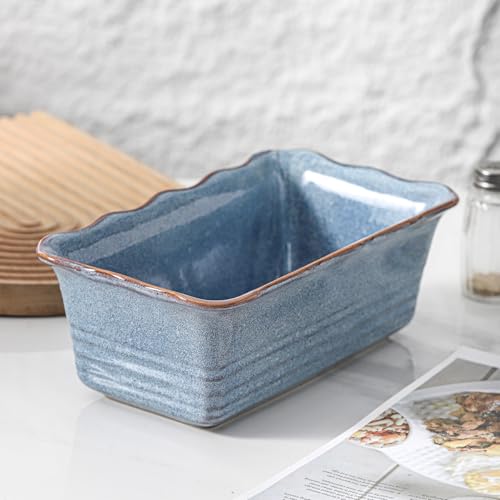 HVH Ceramic Loaf Pan for Baking Bread, Rectangular Baking Bread Loaf Pan, 9 x 5 inch Bread Pan, Bread Baking Pan for Cooking, Wave Series, Farmhouse Style (Wabi sabi) - Image 2