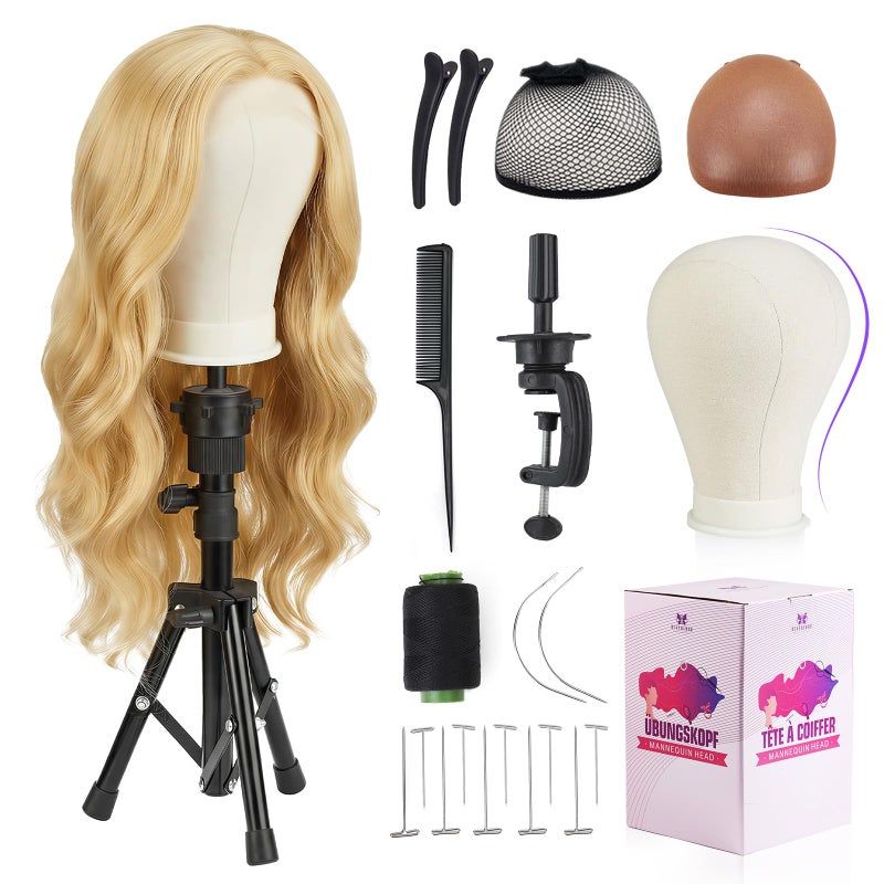 Neverland Beauty & Health Wig Head Stand 23 Inch Wig Stand with Head Wig Stand Tripod with Mannequin Head Stand Wig Head Stand with Canvas Head for Wigs Making Display with Table Clamp Wig Caps Pins SetWig not included - Image 3