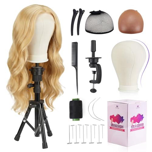 Neverland Beauty & Health Wig Head Stand 23 Inch Wig Stand with Head Wig Stand Tripod with Mannequin Head Stand Wig Head Stand with Canvas Head for Wigs Making Display with Table Clamp Wig Caps Pins SetWig not included - Image 1