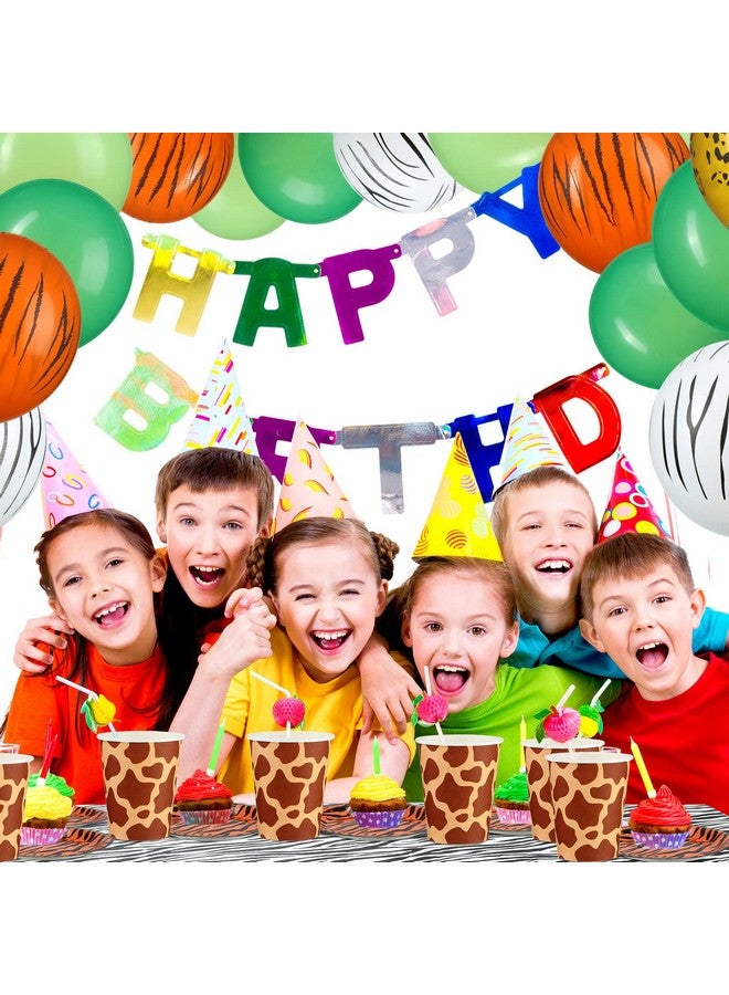 Jerify 169 Pieces Jungle Safari Zoo Animal Print Birthday Party Supplies Including Party Paper Plates Leopard Giraffe Cups Napkins Jungle Tablecloth Cheetah Table Cover Balloons Spoons Forks Party Decoration - Image 4
